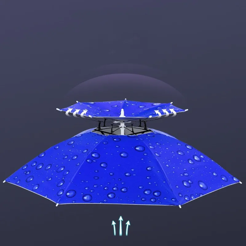 Рыболовный Зонт шляпа двухслойный головной ветрозащитный и непромокаемый