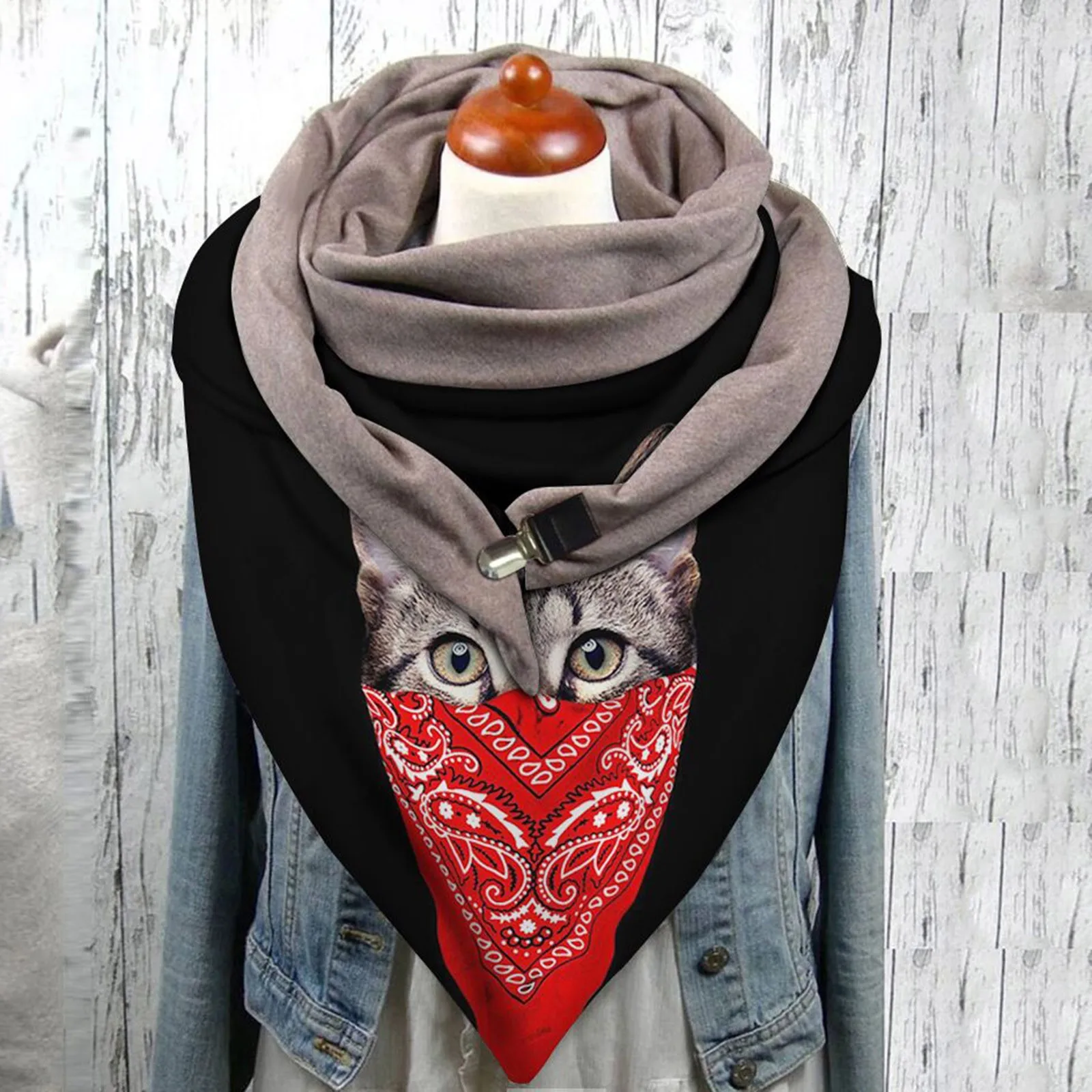 

2021 Scarf Women Fashion Women cat Printing Button Soft Wrap Casual Warm Scarves Shawls Multi-purpose Shawl Scarf