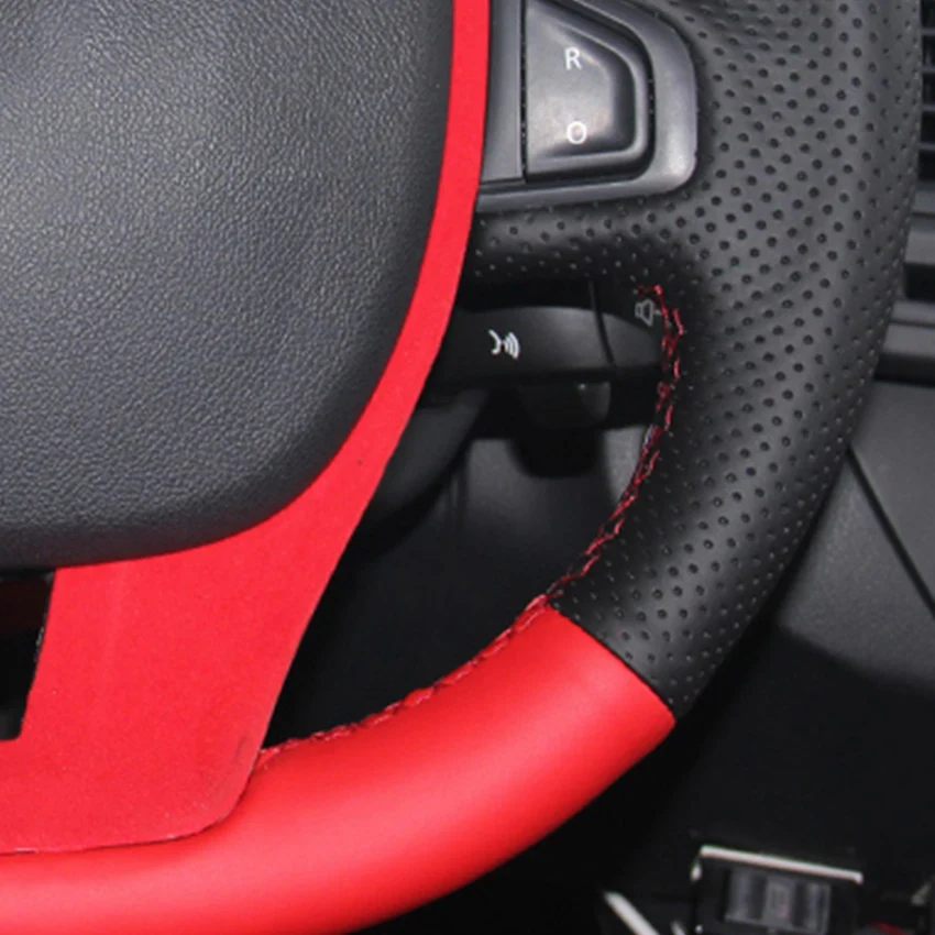 

LQTENLEO Black Red Leather Hand Sewing Car Steering Wheel Cover For Renault Scenic 3 2013 2014 2015 Laguna 3 Coupe 2007-2015