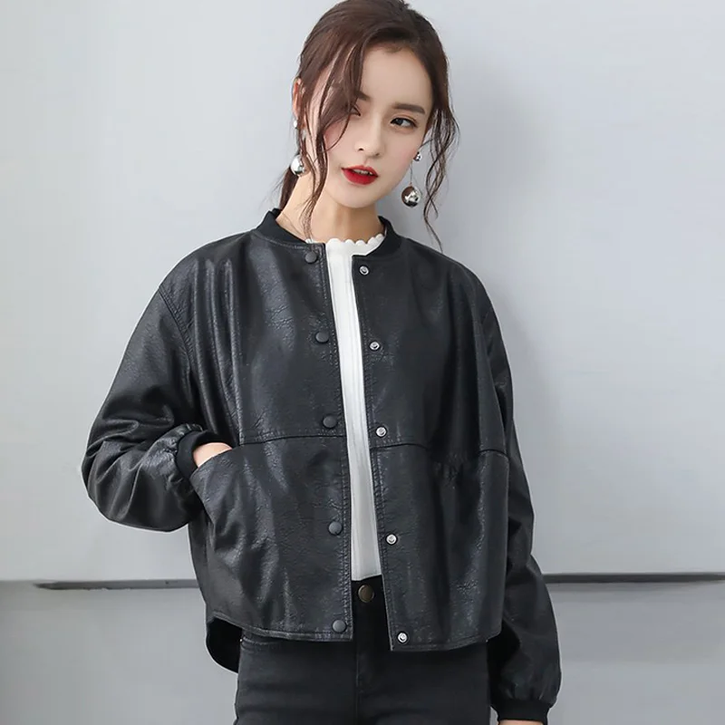 

Women Loose Black Leather Jacket 2020 Autumn Oversize Streetwear Zipper Pu Motorcycle Biker Leather Coats Casual Outwear Short
