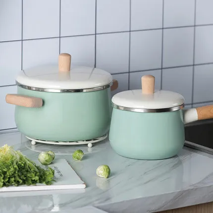 16cm Porcelain Enameled Milk Pot 1.7L Cooking Non-stick MIni Soup with Cover Induction Cooker Gas Stove Applicable Cookware | Дом и сад