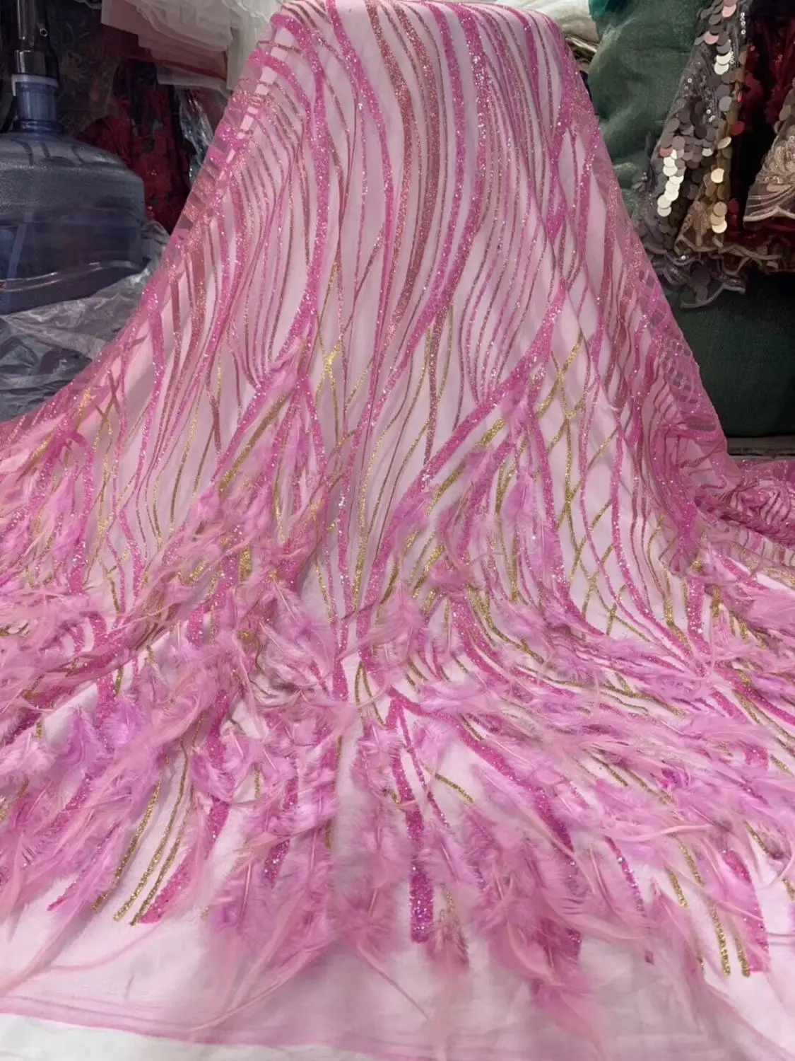 

top selling Nigerian Lace Fabric with glued glitter african Lace Fabric ZH-123613 with glitter