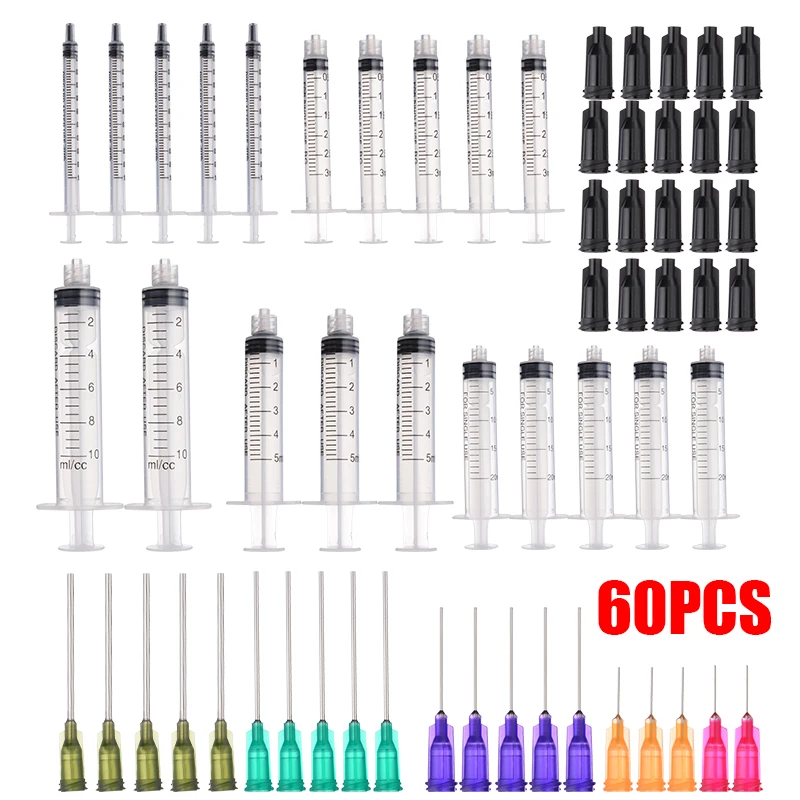 60Pcs новая 1/3/5/10/20 мл шприцы с тупым наконечники игл и шапки промышленные