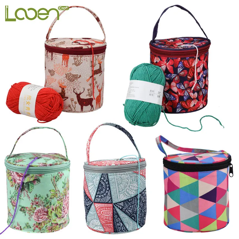 

Looen Small Yarn Crochet Bag Empty Round Yarn Tote Organizer Knitting Needles DIY Craft Sewing Tools Accessories For Mom