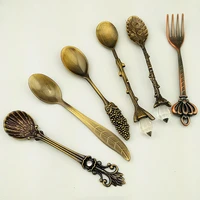vintage royal style kitchen dining bar bronze carved small coffee cutlery dessert for snacks 6pcsset home accessories tableware