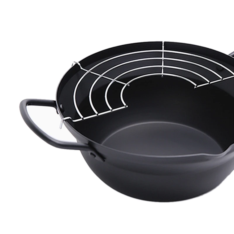 

HOT-24cm Easy Pour Non Stick Coating Tempura Fryer Pot with Oil Drip Drainer Rack Made in Japan Mini Deep Fry Pan