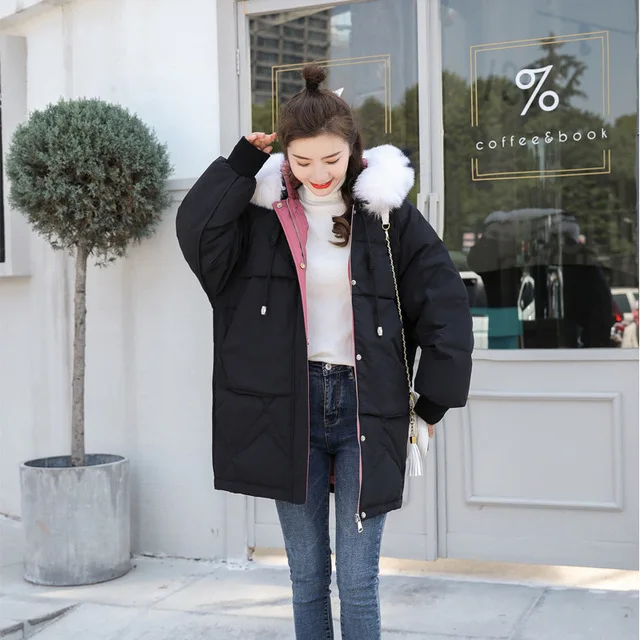 Женский пуховик с большим меховым воротником зимняя теплая длинная куртка на