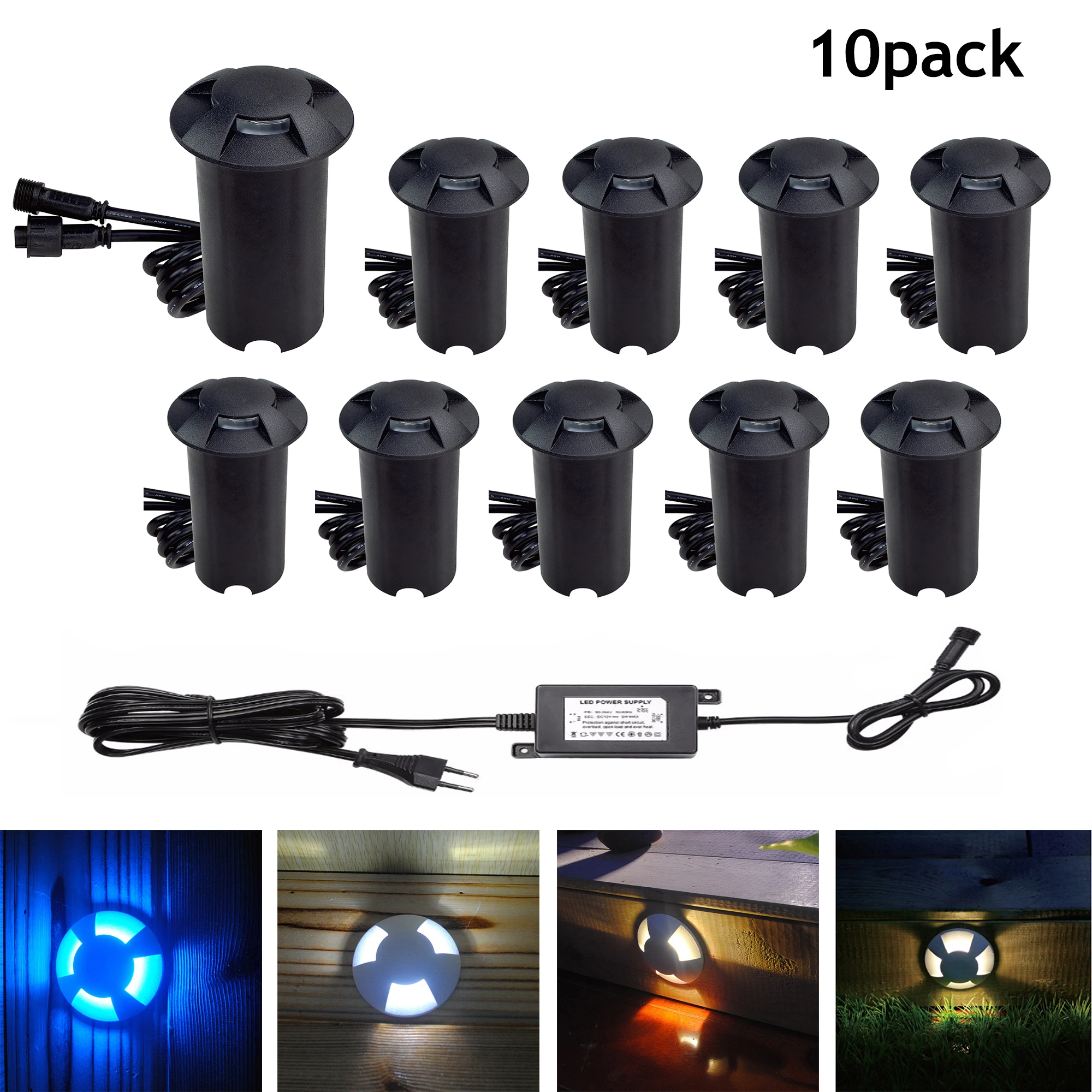 Pack of 10 LED Step Floor Lights IP67 Waterproof Garden Ground Spot Lighting Recessed LED Deck Tile Brick Wall Stairs Path Lamps