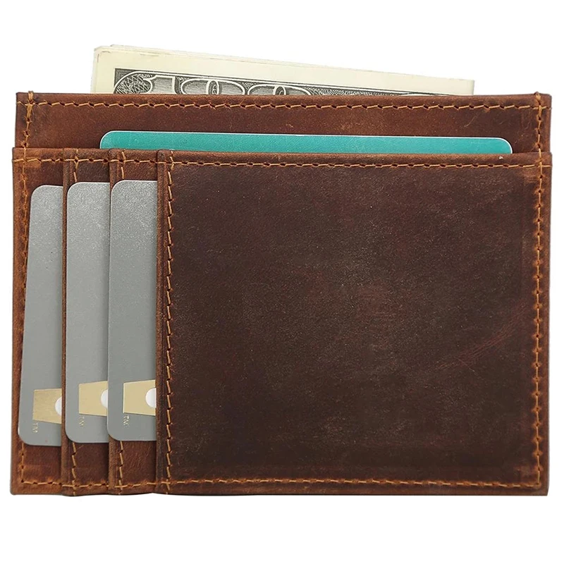 

Luufan Genuine Leather Men’s Money Clip ID Card Holder Slim Wallet Vintage Credit Card Coin Purse RFID Blocking Brown 7998 New