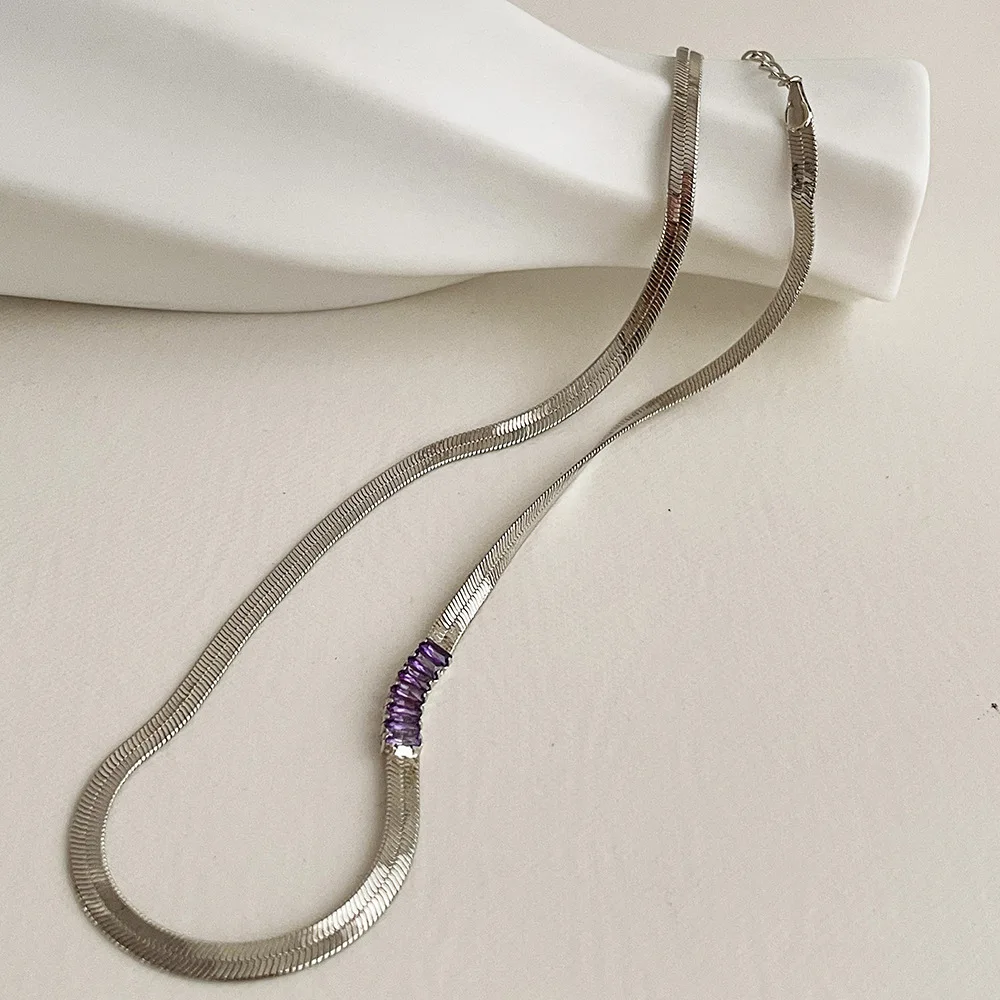 SRCOI блестящие простые широкие плоские змеиные костяшки ожерелье с цирконом