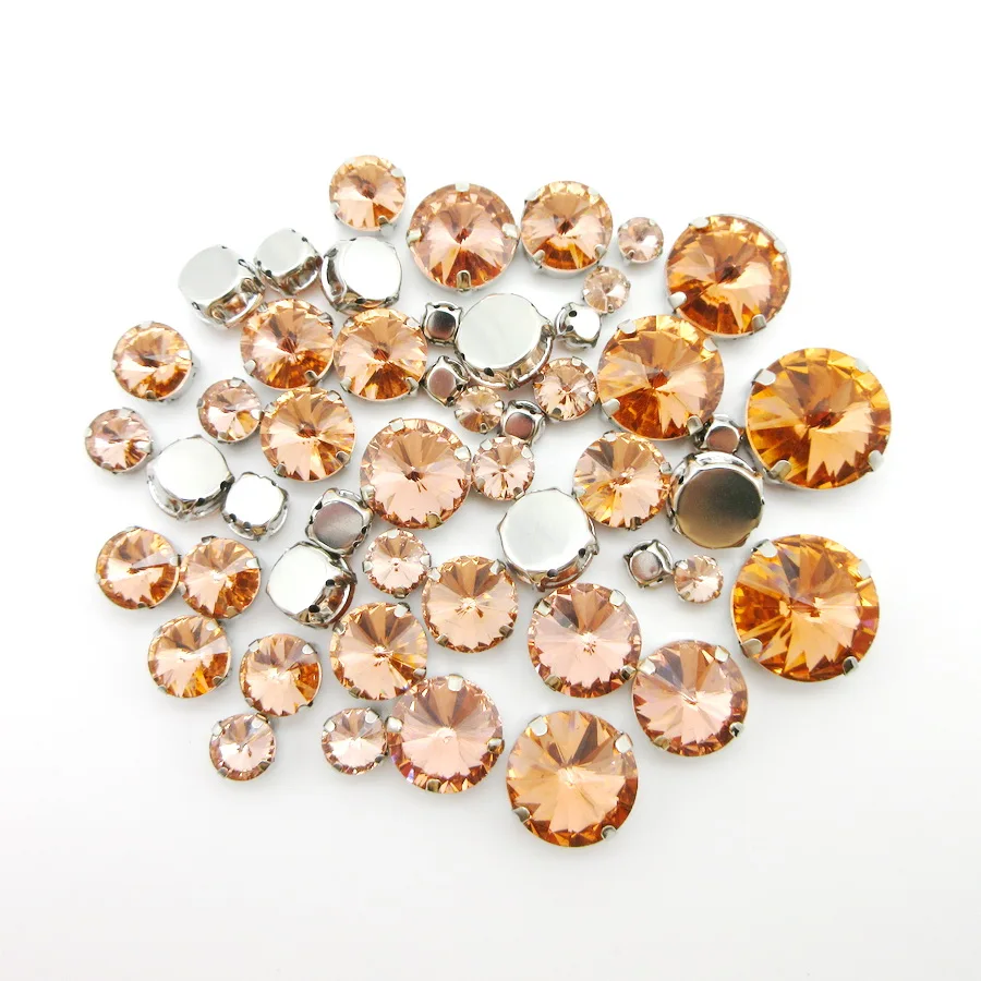 Lt персиковый хрусталь strass mix круглые Rivoli shape 7 Size silver claw flatback sew on Стразы Бисер для