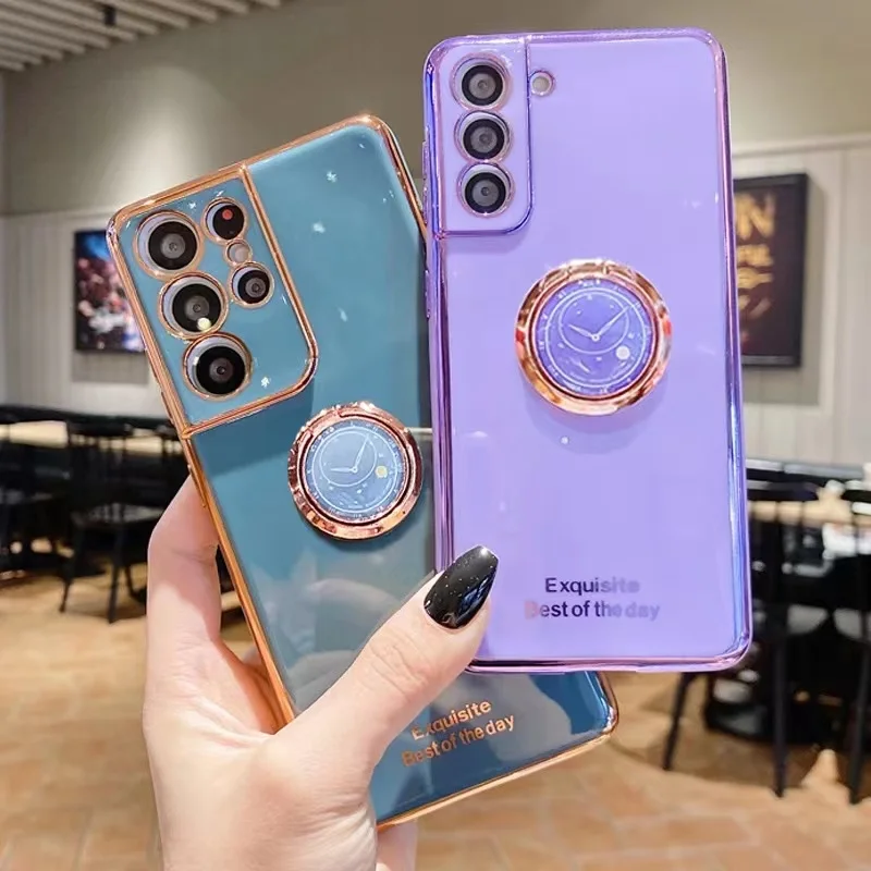 

Fashion Clock Ring Phone Holder Plating Case for Samsung S21 Ultra S20 FE S10 Note 20 10+ A13 03S 12 32 52 72 50 70 51 71 M31 51