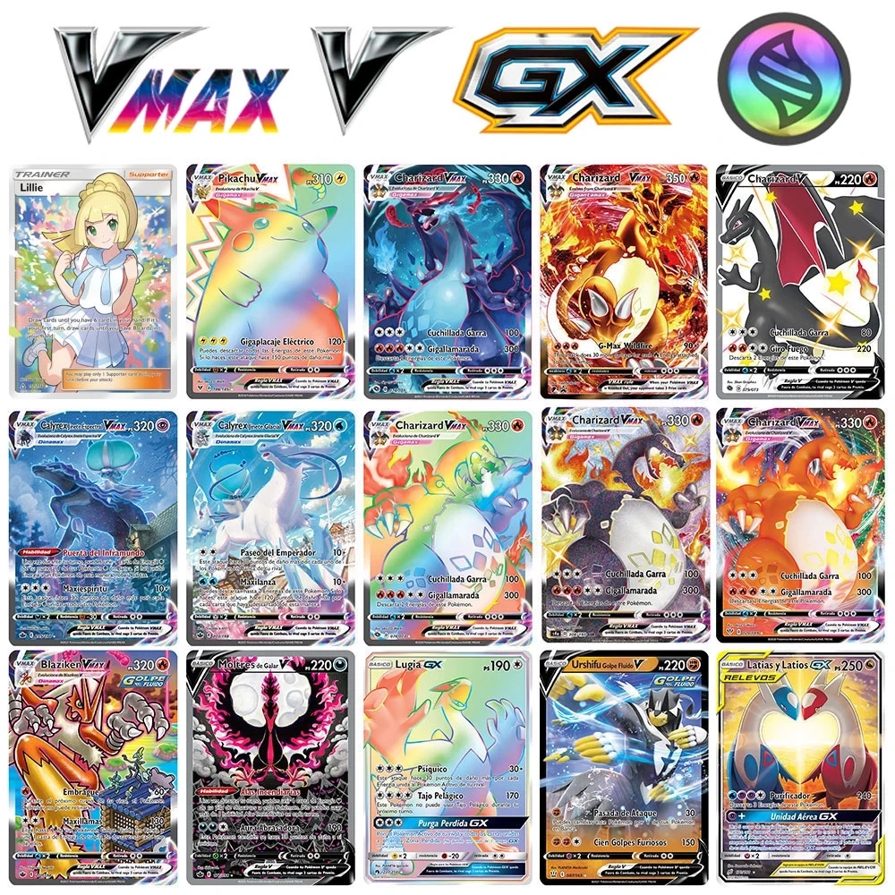 

Pokemon Cards Spanish Charizard Rainbow Energy GX EX VMAX Carte Featuring Trade Español Card Toy