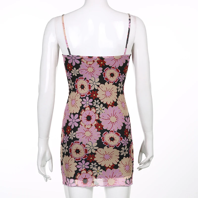 

Vintage Floral Print Bodycon Mini Dress Women Spring Summer Fashion Holiday Beachwear Sleeveless Sexy Y2K Dresses