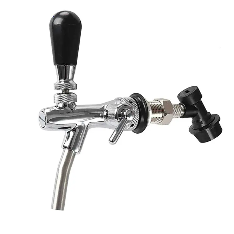 Adjustable Flows Chrome Draft Beer Tap Shank Long Stem Home Brew Beer Keg Taps with Ball Lock Disconnect