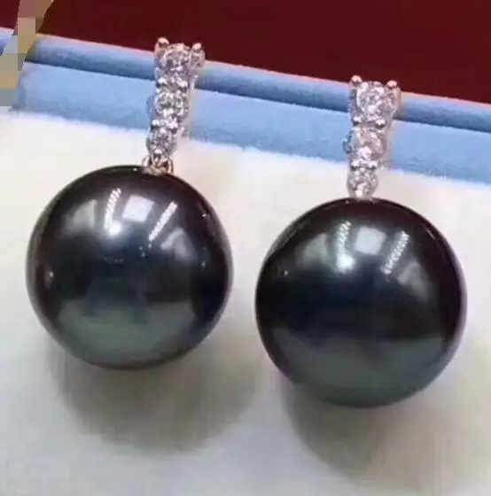 

>>>>noble jewelry 925 silver 9-10 MM natural black white Freshwater Pearls earrings