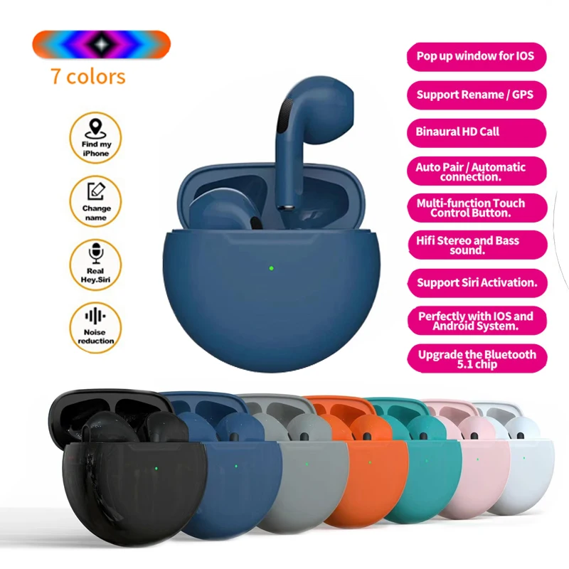 Tws Bluetooth-наушники Наушники Air Pro 6 Спортивные беговые наушники TWS Беспроводные vs i500