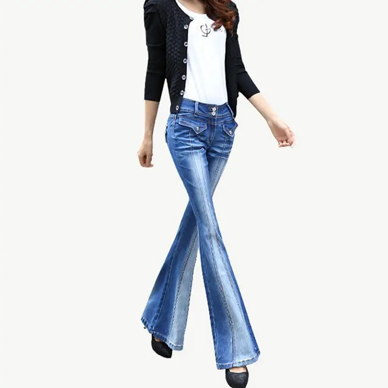 Fashion Hot Spring Women's low waist jeans bell bottoms wide leg trousers long pants size New 26 27 28 29 30 32