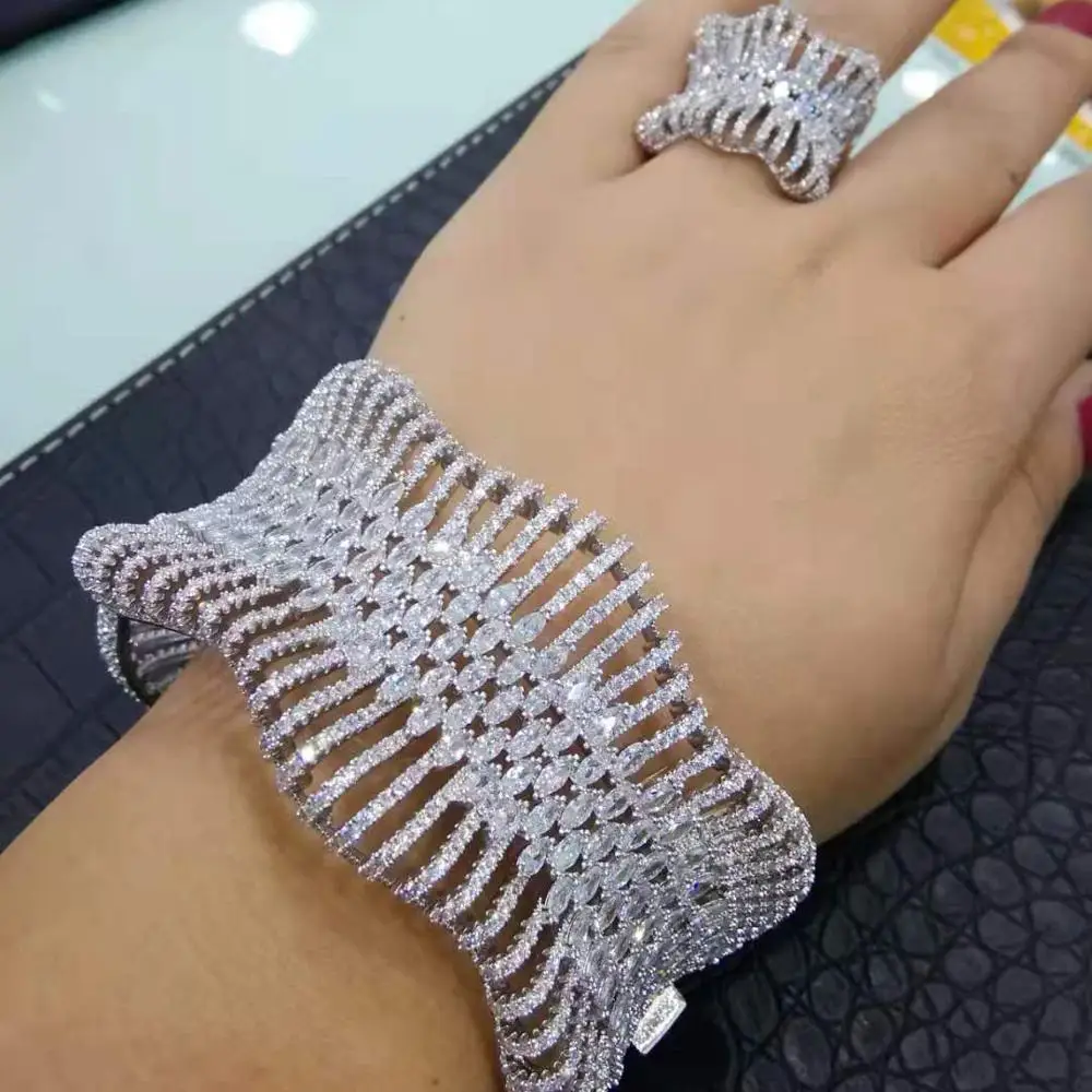 Silver GODKI роскошный массивный Африканский Золотой Браслет-манжета набор колец для женщин Свадебные с кубическим Цирконом Кристалл CZ Дубай наборы свадебных ювелирных изделий - Окраска металла: Silver