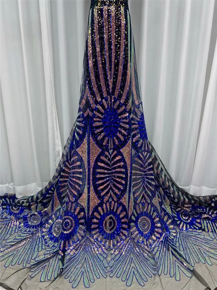 White African Embroidery Tulle Lace Fabric 2021 High Quality French Milk Silk With Sequins For Party 5 Yards FYU342 | Дом и сад