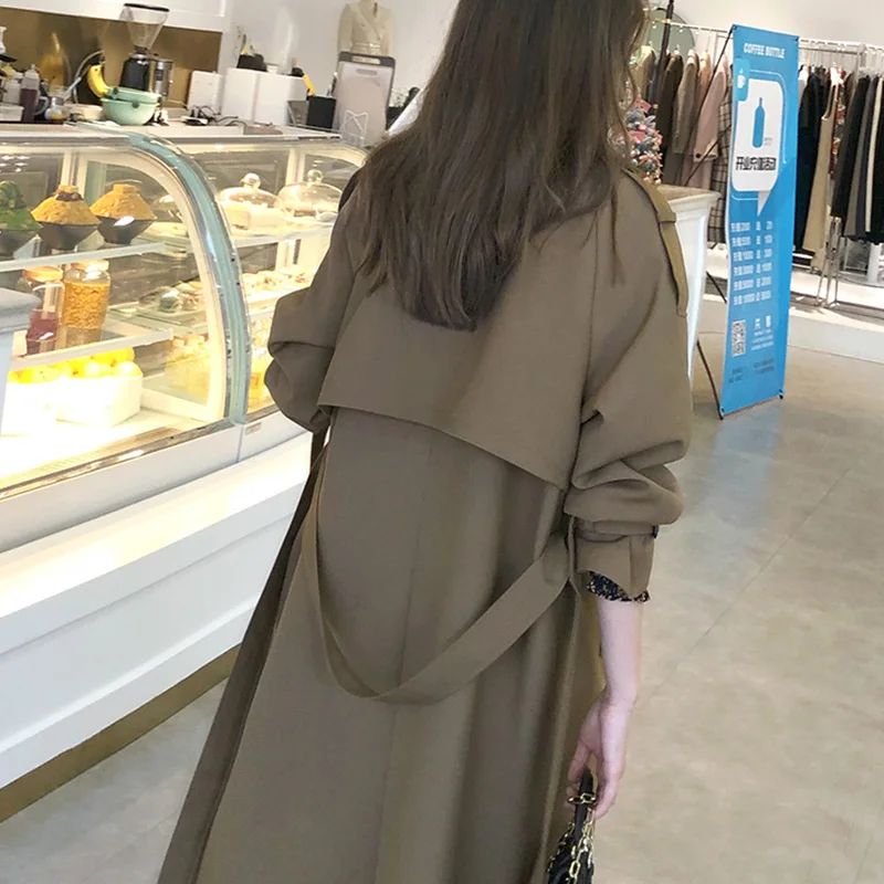 Женский Длинный Повседневный тренчкот в британском стиле модная двубортная