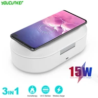 15w wireless charger 3in1 uv disinfection makeup case portable wireless charger box for iphone 11 xs max samsung s20 s10 s9 epa