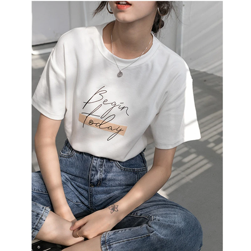 Женская футболка с коротким рукавом и круглым вырезом свободного покроя | одежда