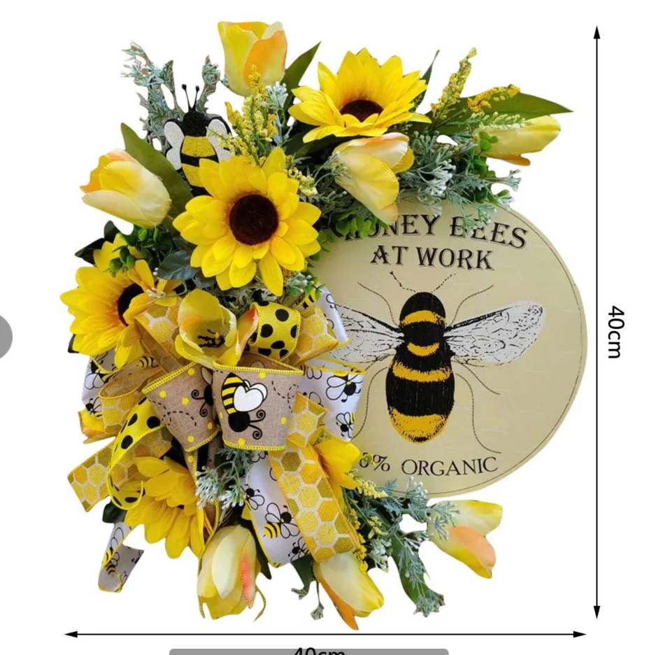 

Honeybee Festival Sunflower Wreath Festival Decoration Props Wall Decor Home Decoration Pendant 40CM