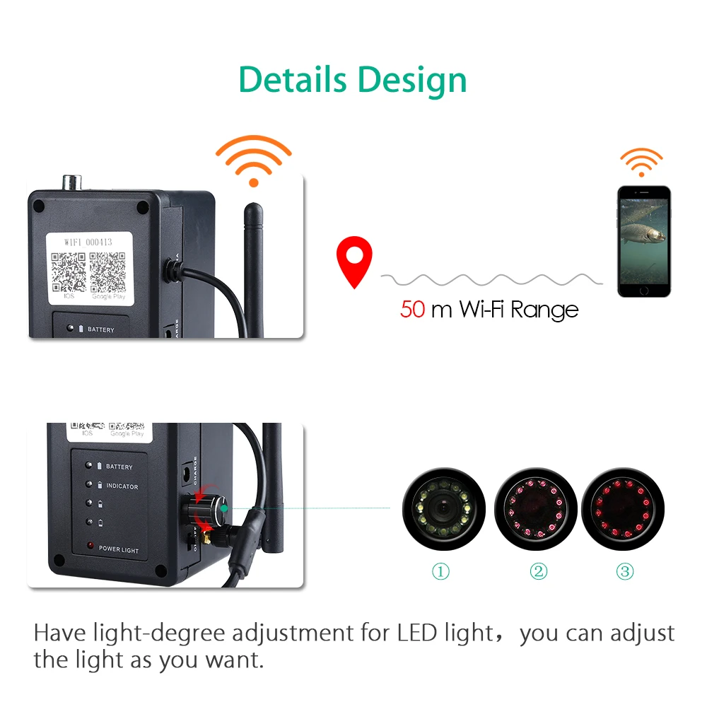 Eyoyo 15 м кабель WIFI беспроводной эхолот 1000TVL подводная рыболовная видеокамера 9