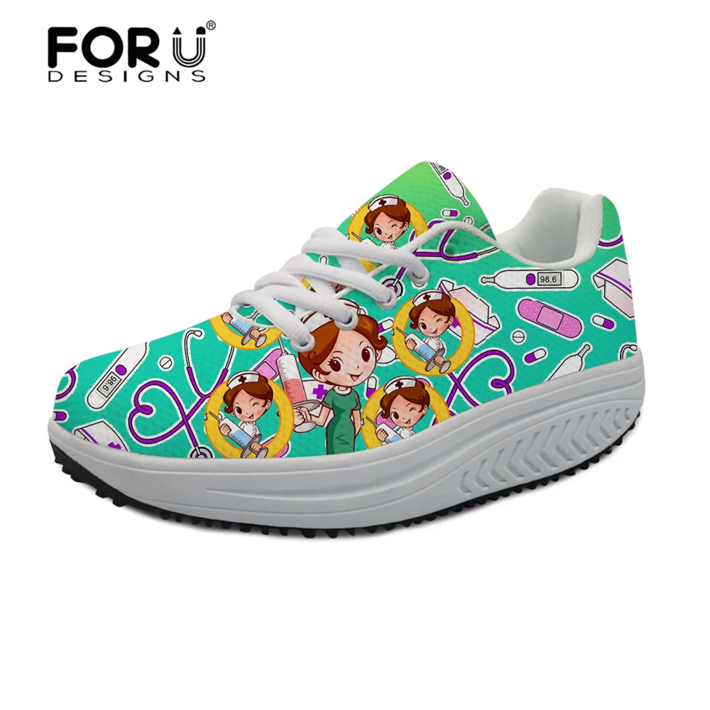 

FORUDESIGNS Women's Nursing Shoes Casual Sneakers Flats Autumn Nurse Pattern Height Increasing Ladies Swing Slimming Shoes Woman