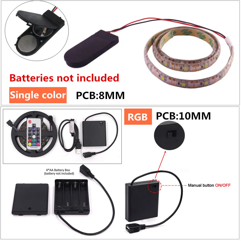 Водонепроницаемая светодиодная лента 5050 RGB на батарейках 5 в постоянного тока 1 м 2