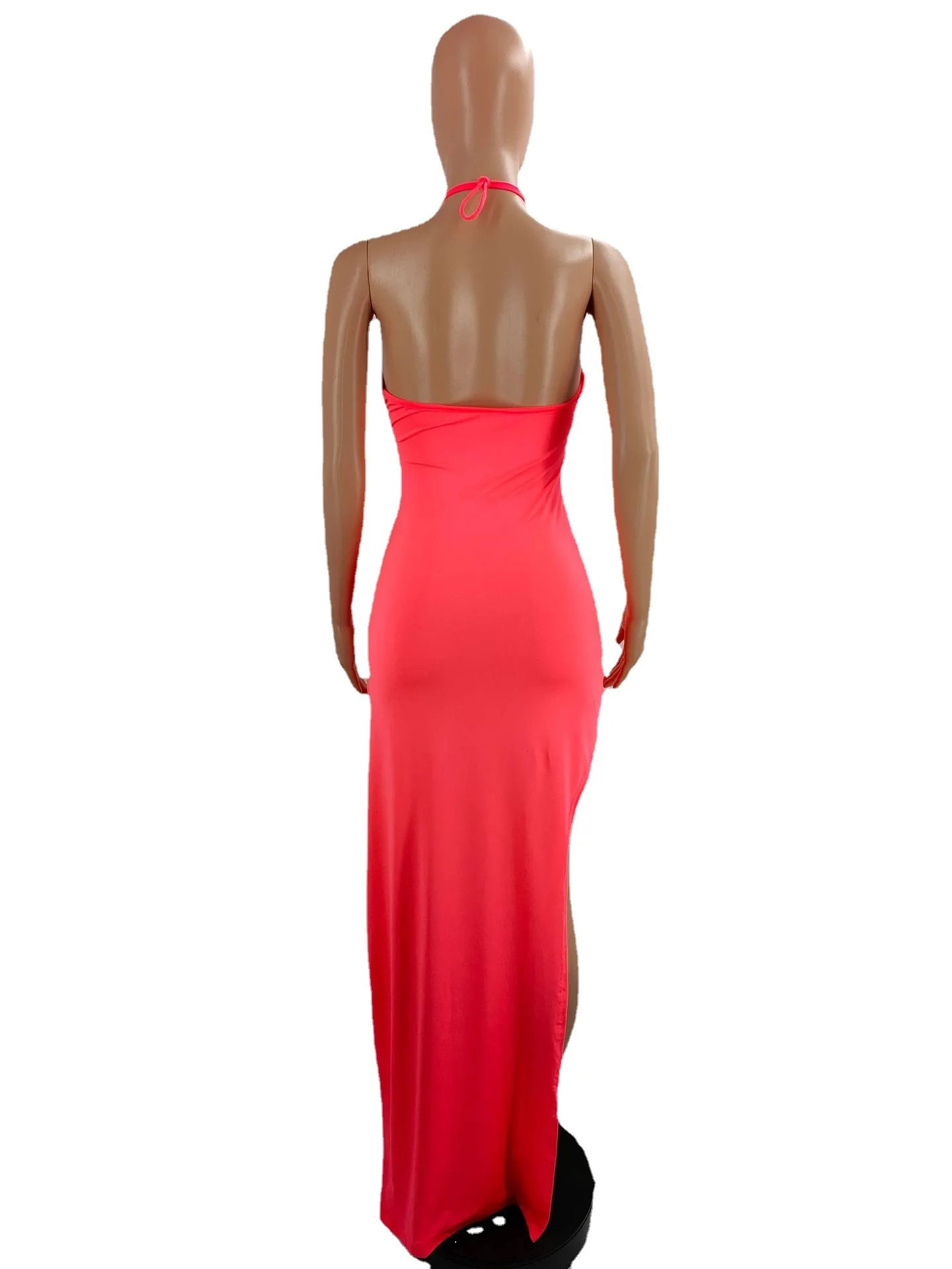 

Wholesale Items for Busines Summer Women Halter Backless Hollow Out Hip Wrap Long Dress High Side Split Sexy Club Birthday Dress