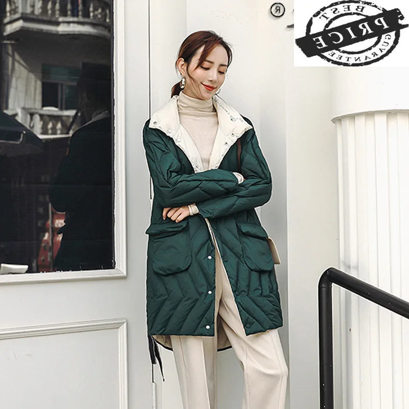 

Пуховик зимний женский, белый пуховик 20%, женская уличная одежда, повседневная длинная теплая верхняя одежда, модная женская парка, пальто, к...