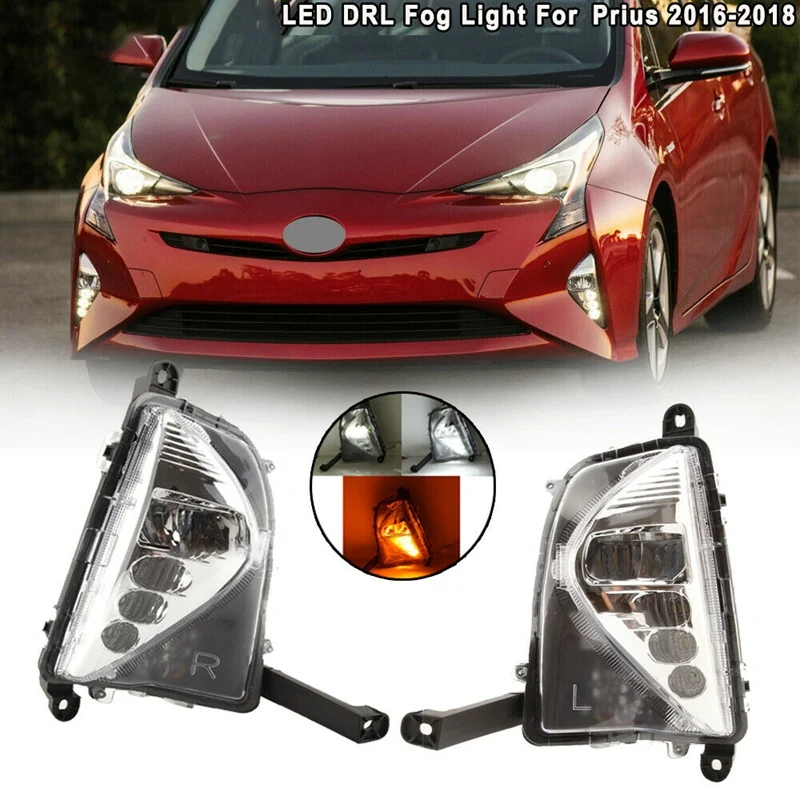 

Автомобильные светодиодсветодиодный дневные ходовые огни, противотуманные фары DRL с указателем поворота для Toyota Prius 2016-2018