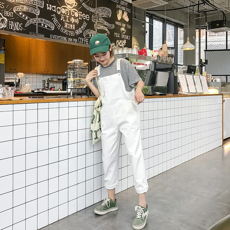 Комбинезоны для женщин с буквенным принтом фиолетовый Harajuku простой в Корейском стиле студенческие женские Комбинезоны свободные Kawaii повседневные до середины икры шик