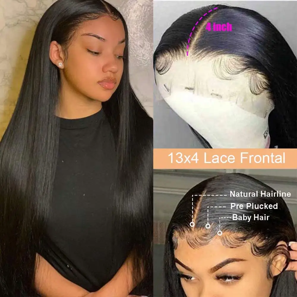 Бразильские прямые человеческие волосы на сетке 13x4 застежка с детскими волосами