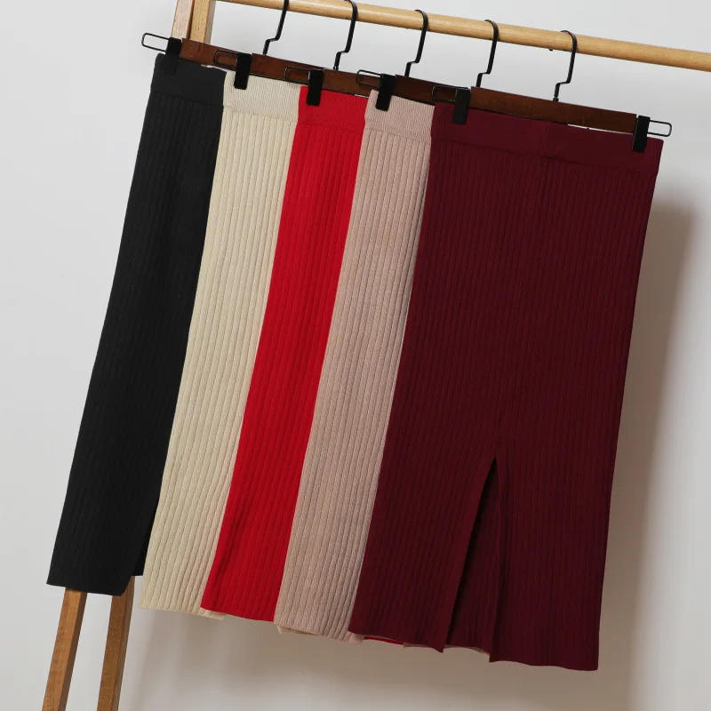 Женские юбки HLBCBG на резинке осенне зимняя теплая трикотажная прямая юбка