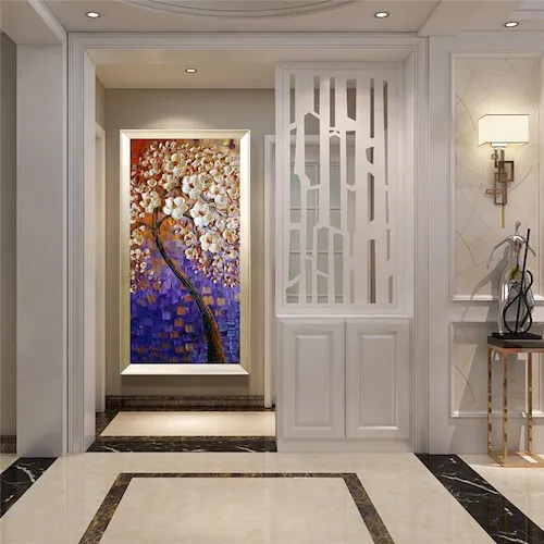 

ORIGINAL Modern Hand Painted The Knife Draws The Blue White Flower Tree