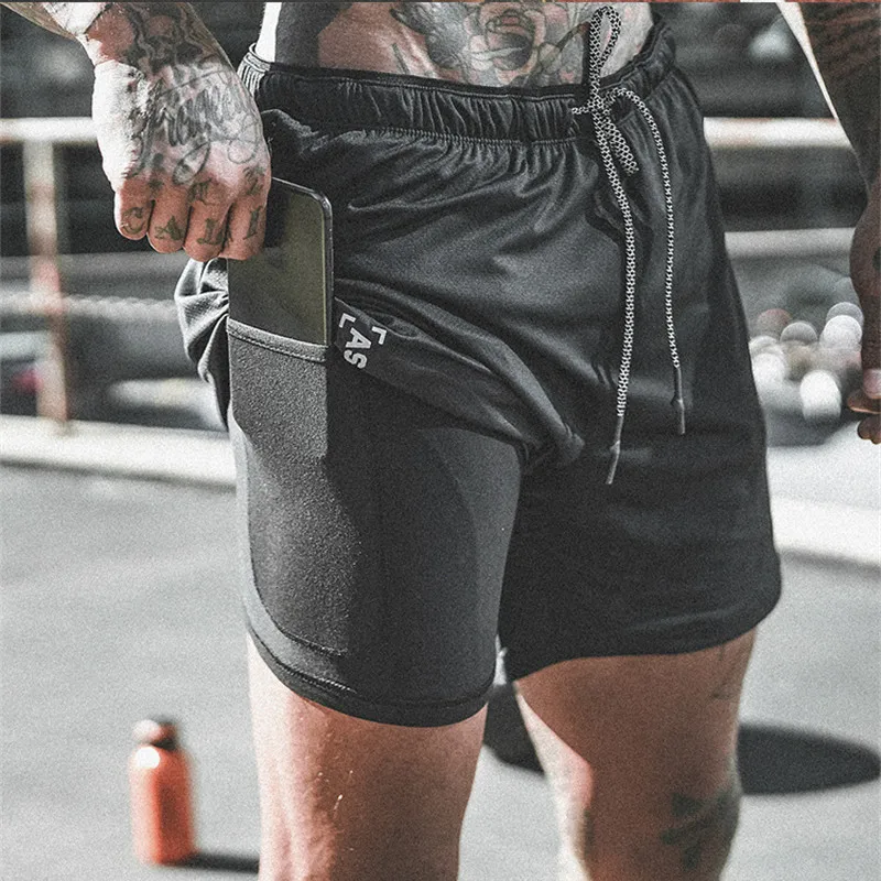 

Summer Shorts Men 2 in 1 Loose Breathable Male Shorts Joggers Gyms Man Short Pants Bottom Sportswear Bodybuilding Men Shorts