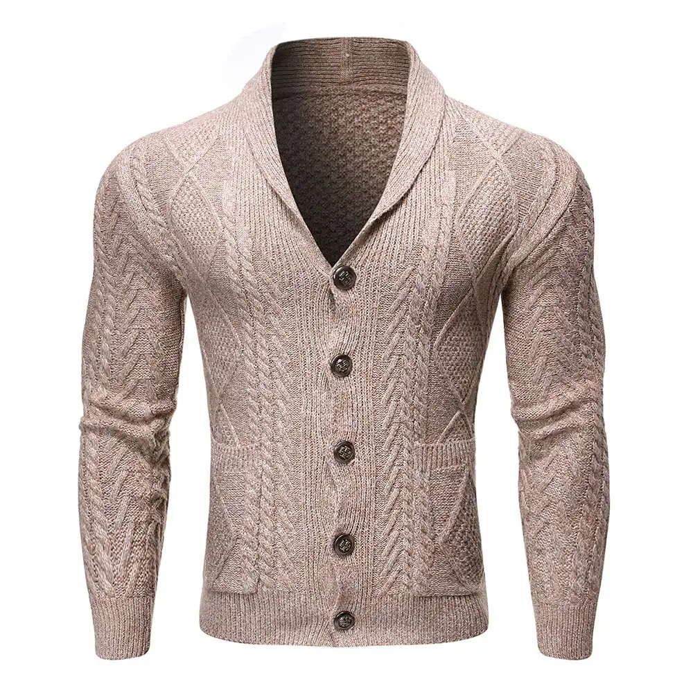 

Autumn Winter Warm Solid Colour Knitted Sweater Men Casual Turn-down Collar Cardigan Sweatercoat Pull Homme Pockets Sweater