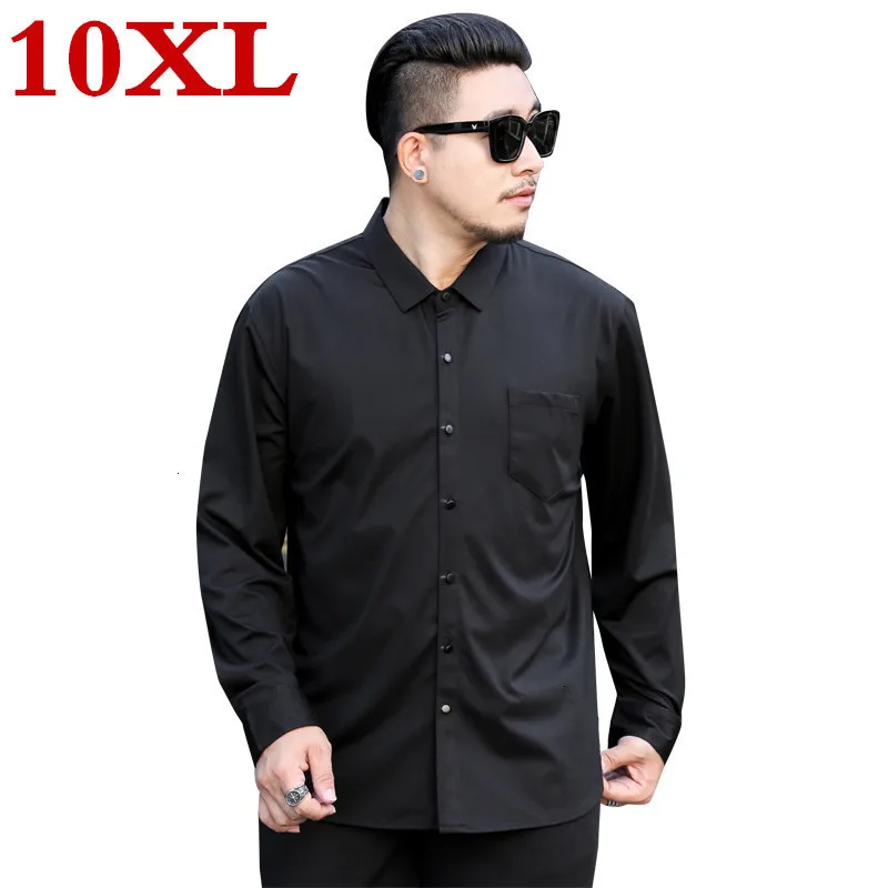 Новинка Мужская Однотонная рубашка размера плюс 10XL из ткани Оксфорд с длинными