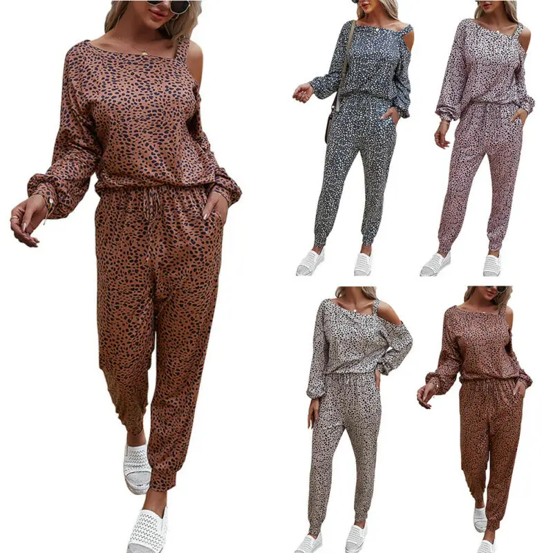 

Loungewear Women Clothing Off Shoulder Printed Pajamas Set Long Sleeve Tops Trousers Casual Summer Spring Women's Homeclothes