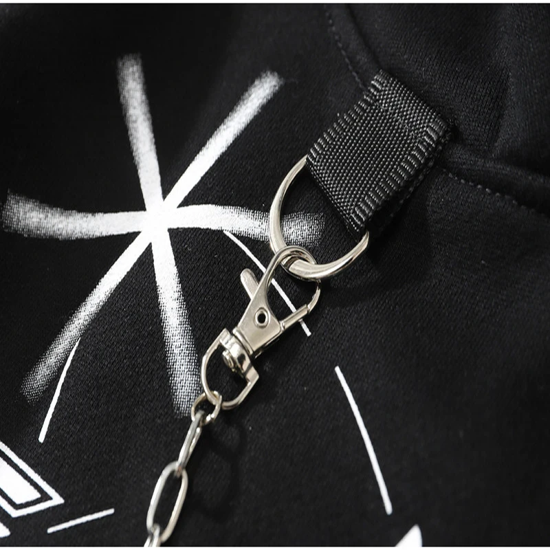 

Men High Street Hipster Hoodie Sweatshirt Gothic Horror Skull Print Rock Punk Chain Hip Hop Rap Hooded Pullover Streetwear Tops