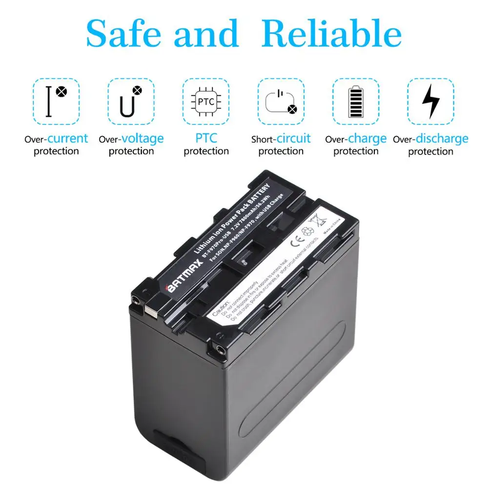 Батарея Batmax NP-F970 NP-F960 7800 мАч с USB-портом для зарядки + светодиодсветильник питания