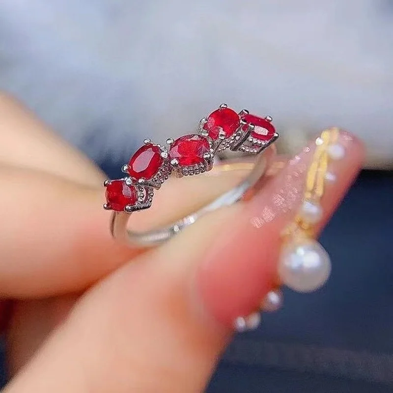 

Лидер продаж, стильное кольцо с натуральным голубьим Рубином, серебро 925 пробы, Женское кольцо, простая атмосфера