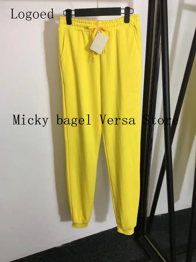 

21 luxury brand three-dimensional embroidery leather letter printing fashion women's versatile high waist elastic leisure pants