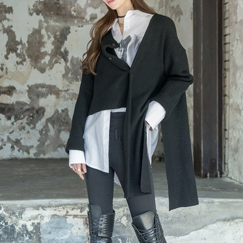 Женский Асимметричный вязаный свитер CHICEVER повседневный Свободный Длинный