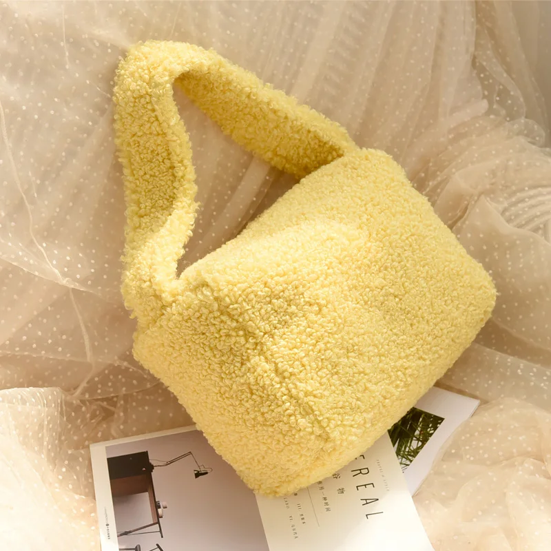 

Fashion Women Soft Plush Purse Handbags Artificial Lamb Wool Ladies Shoulder Bags Large Capacity Female Underarm Bag Casual Tote