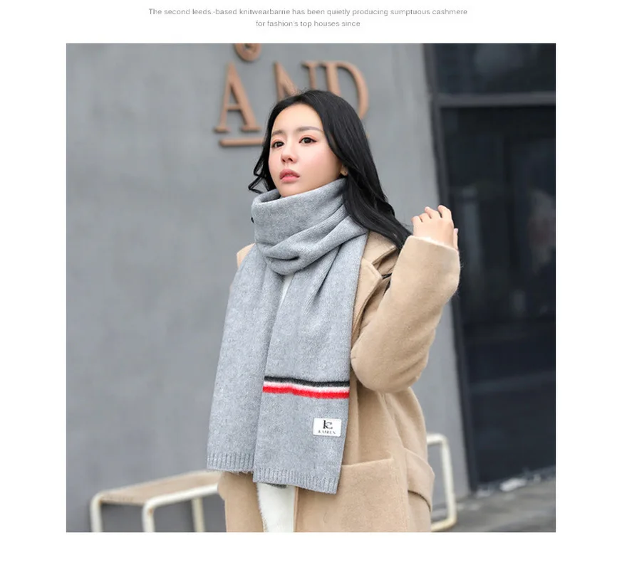 2019 новый осенне-зимний теплый шарф толстый вязаный однотонный двусторонний