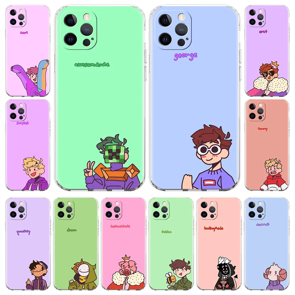 

Cartoon Dream Smp Game Transparent Cover for iPhone 13 12 11 Pro Max 8 7 Plus SE 2020 X XR XS Max Shell Soft TPU Phone Case Bag